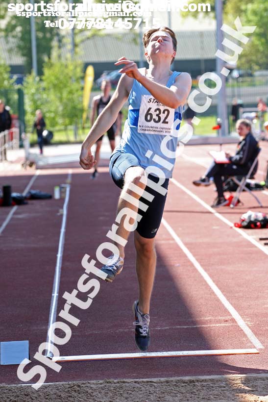 Mens under-20s long jump, 2019 North Eastern Track and Field Champs., Middlesbrough. Photo:  David T. Hewitson/Sports for All Pics